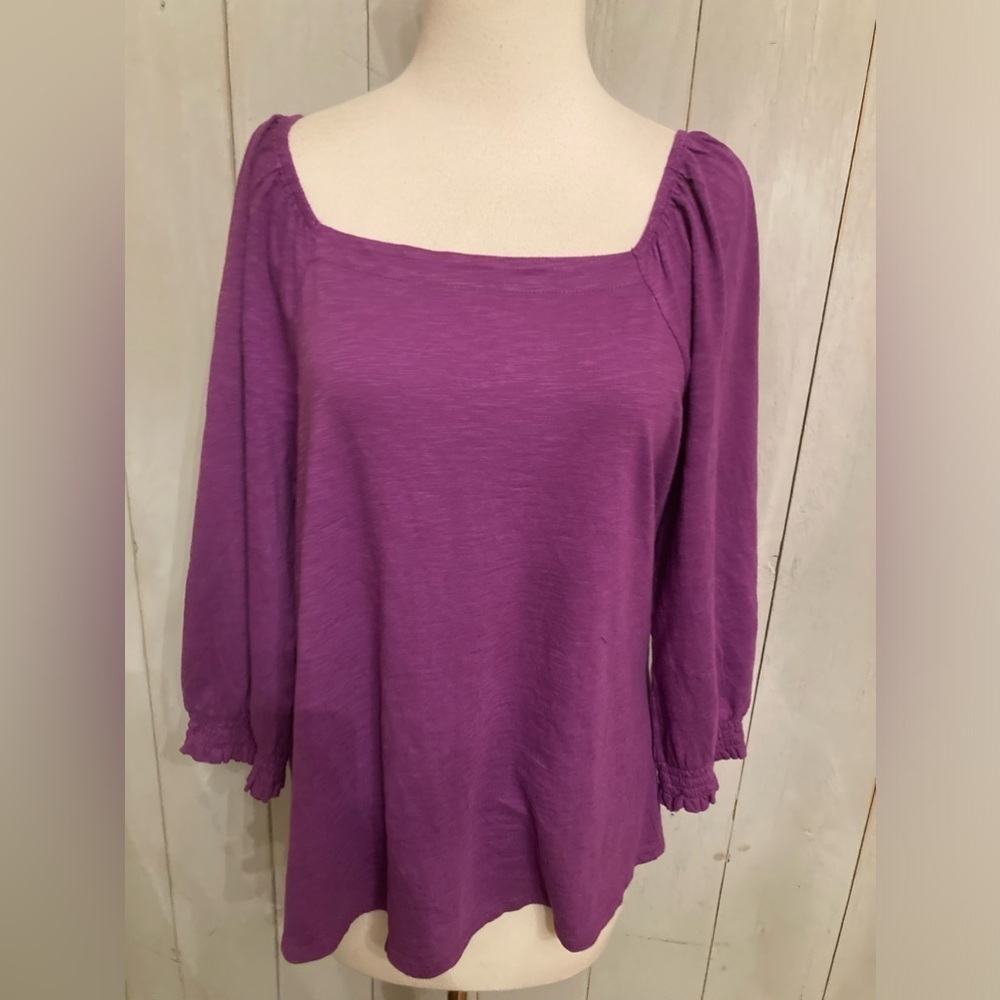 J Jill Womens‎ Blouse Purple Tunic Shirt Square Neck 3/4 Sleeve Size Medium
